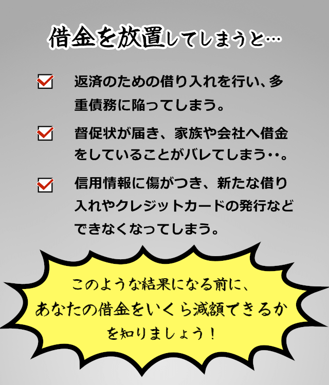借金を放置してしまうと、多重債務に陥ったり、家族にばれたり、取り返しのつかない事態に