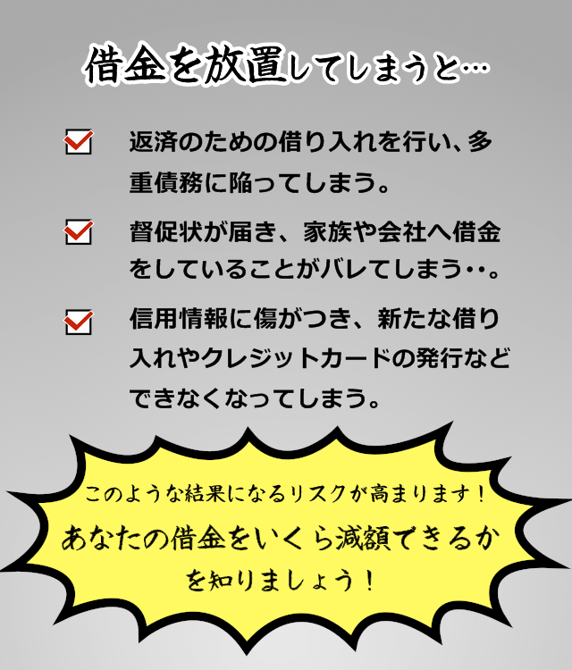借金を放置してしまうと、多重債務に陥ったり、家族にばれたり、取り返しのつかない事態に